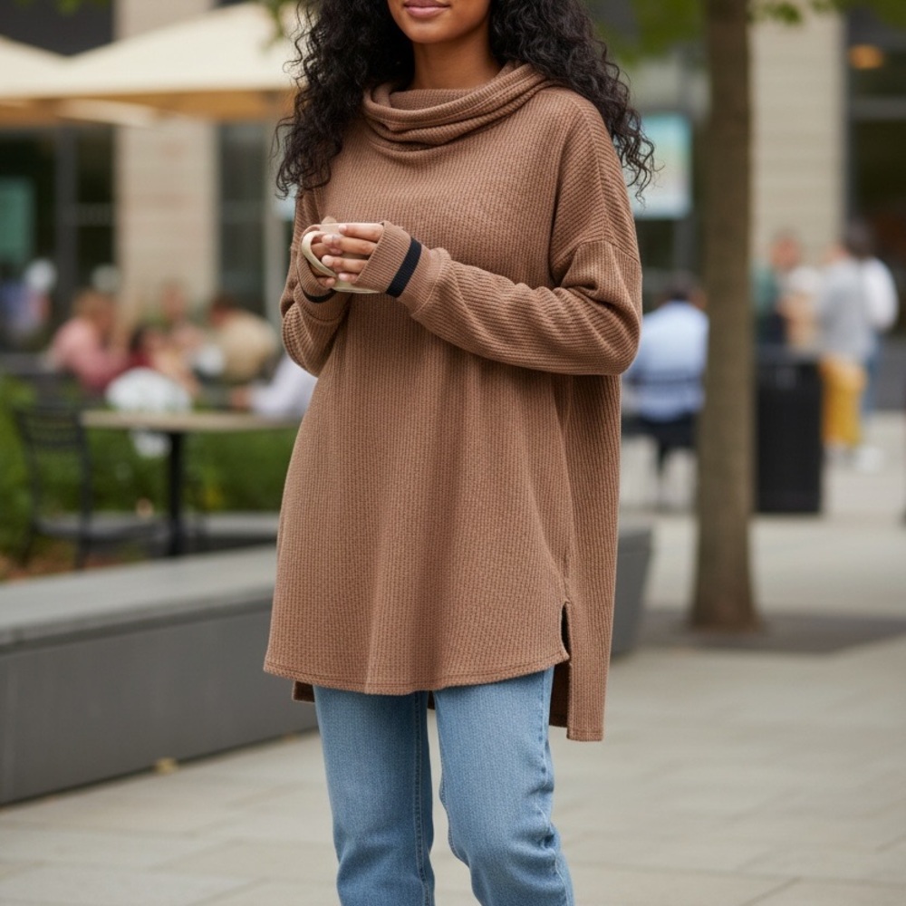 We The Free Brown Cowl Neck Sweatshirt